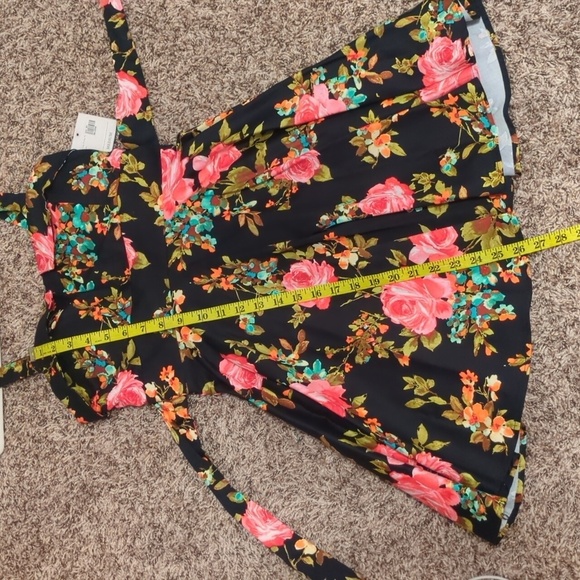 Ixia retro black pink floral spring fling fit and flare sleeveless mini dress - Picture 12 of 12